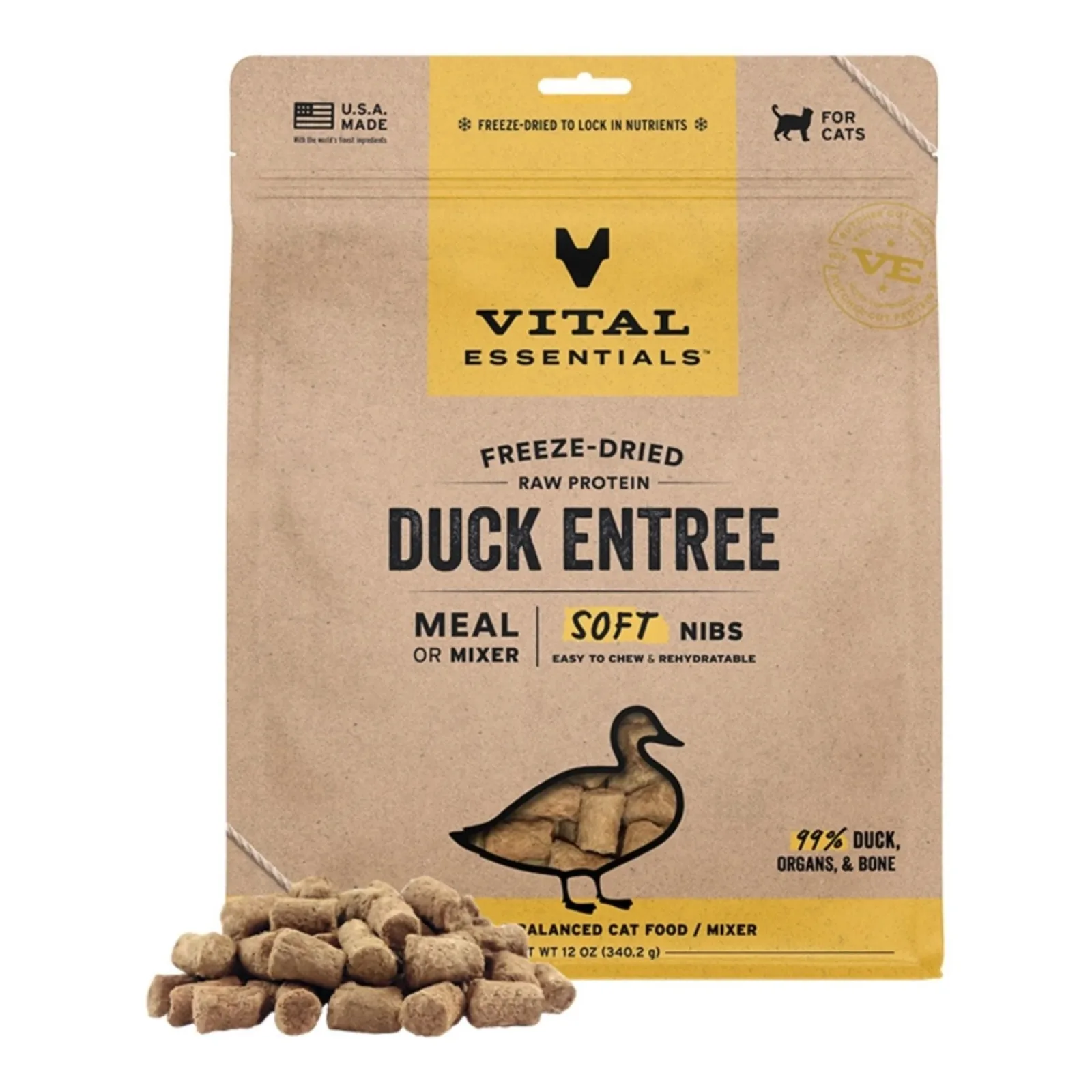 Vital Essentials Cat Freeze-Dried Raw Grain-Free Duck Entree & Mixer Soft Nibs 12 oz