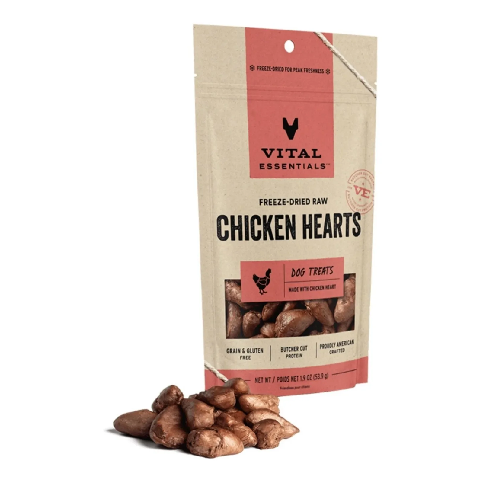 Vital Essentials Dog Freeze-Dried Dog Treat Chicken Hearts, 1.9 oz