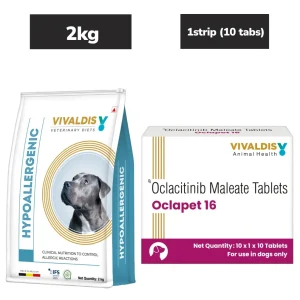 Vivaldis V Diet Hypoallergenic Dog Dry Food (2kg) and Vivaldis Oclapet (Oclacitinib) 16mg Tablets for Dogs (pack of 10 tablets)