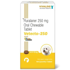 Vivaldis Vetecto 250 (Fluralaner) chewable Tick & Flea tablet for Dogs (4.5 to 10 kg)