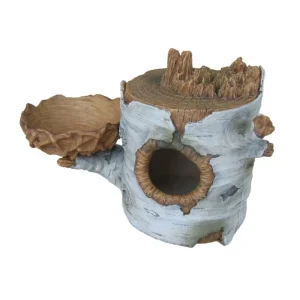 Weco Wecorama Sleepy Hollows Birch Den Lodge Terrarium Ornament with Feeder - Brown, Silver