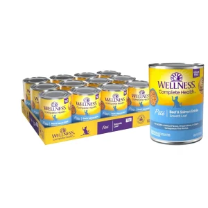 Wellness Complete Health Cat Grain-Free Wet Cat Food - Beef and Salmon Pate, 12.5 oz each, Case of 12