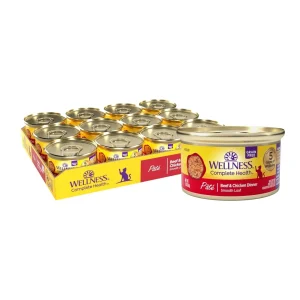 Wellness Complete Health Grain-Free Wet Cat Food - Beef & Chicken Pate, 3 oz each, Case of 24
