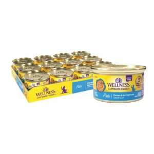 Wellness Complete Health Grain-Free Wet Cat Food - Chicken & Herring Pate, 3 oz each, Case of 24