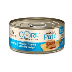 Wellness CORE Cat Grain-Free Wet Cat Food - Whitefish, Salmon and Herring Pate, 5.5 oz each, Case of 24