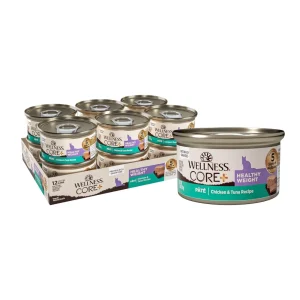 Wellness CORE+ Healthy Weight Wet Cat Food - Chicken and Tuna Grain-Free Pate, 2.8 oz, 12 ct