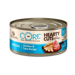 Wellness CORE Hearty Cuts Grain-Free Wet Cat Food - Shredded Chicken with Tuna, 5.5 oz each, Case of 24