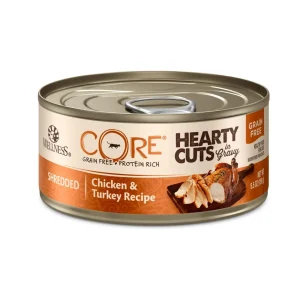 Wellness CORE Hearty Cuts Grain-Free Wet Cat Food - Shredded Chicken with Turkey, 5.5 oz each, Case of 24