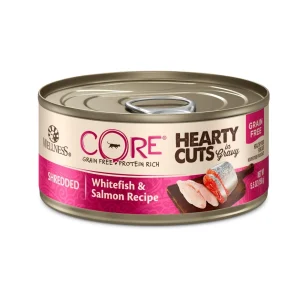 Wellness CORE Hearty Cuts Grain-Free Wet Cat Food - Shredded Whitefish with Salmon, 5.5 oz each, Case of 24