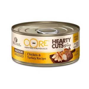Wellness CORE Hearty Cuts Indoor Grain-Free Wet Cat Food - Shredded Chicken with Turkey, 5.5 oz each, Case of 24