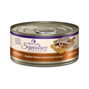 Wellness CORE Signature Selects Shredded Wet Cat Food - Chicken & Beef Entrée, 5.3 oz each, Case of 12