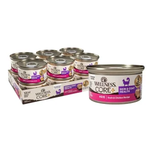 Wellness CORE+ Skin and Coat Wet Cat Food - Duck and Chicken Grain-Free Pate, 2.8 oz, 12 ct