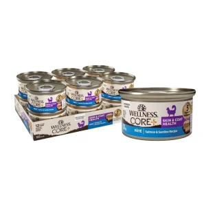 Wellness CORE+ Skin and Coat Wet Cat Food - Salmon and Sardine Grain-Free Pate, 2.8 oz, 12 ct