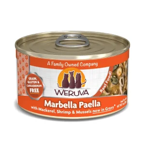 Weruva Cat Marbella Paella with Mackerel, Shrimp and Mussels in Gravy, 3 oz each, Case of 24