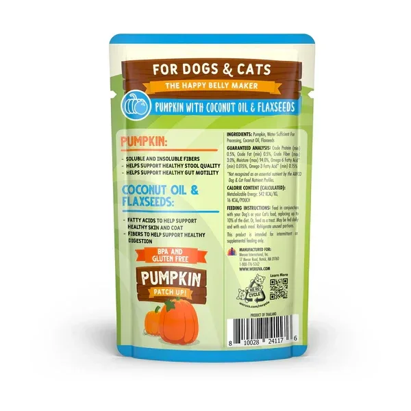 Weruva Pumpkin Patch Up! Pumpkin with Coconut Oil & Flaxseeds Wet Dog & Cat Pouch (2.8oz) - Image 2