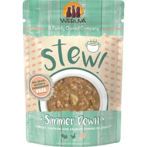 Weruva Simmer Down Turkey, Chicken and Salmon Stew Wet Cat Food 3 oz Pouch 12 ct