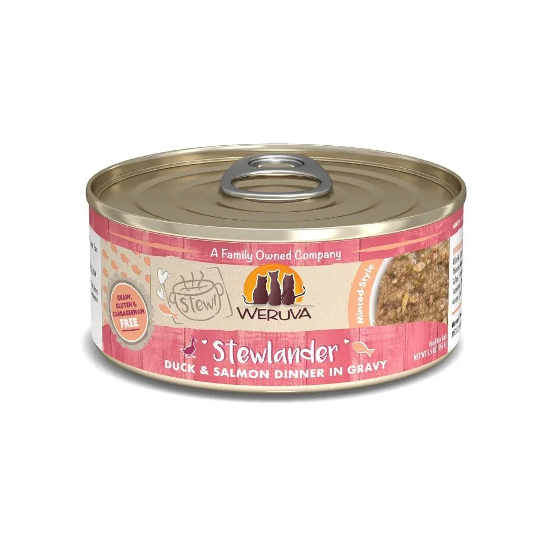 Weruva Stewlander Duck & Salmon Dinner in Gravy Wet Cat Food, 5.5 oz. 8 ct