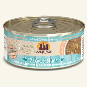 Weruva Stews Clues Turkey, Chicken & Salmon Dinner in Gravy Wet Cat Food, 5.5 oz. 8 ct