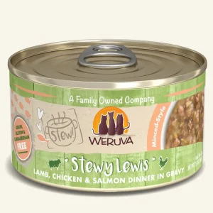 Weruva Stewy Lewis Lamb, Chicken & Salmon Dinner in Gravy Wet Cat Food, 2.8 oz. 12 ct