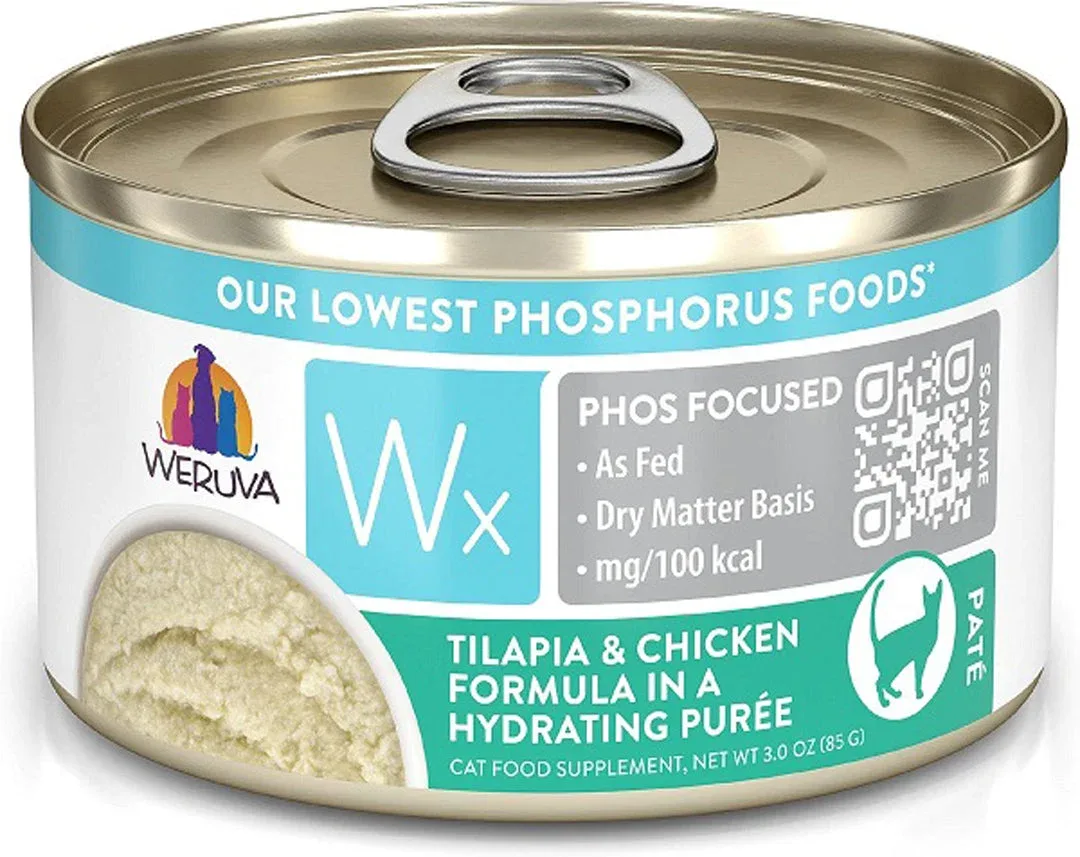 Weruva Wx Phos Focused Tilapia & Chicken Puree Grain-Free Wet Cat Food, 3 oz. 12 ct