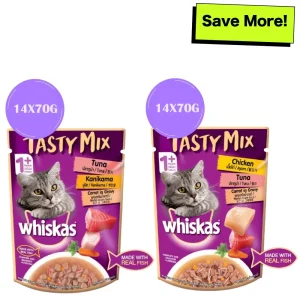 Whiskas Chicken With Tuna & Carrot and Tuna with Kanikama & Carrot in Gravy Tasty Mix Adult Cat Wet Food Combo