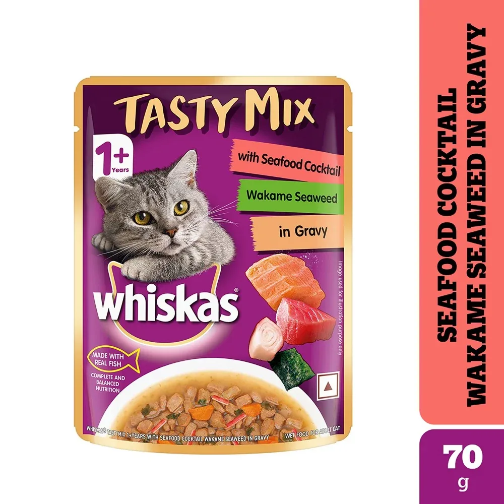 Whiskas Seafood Cocktail With Wakame Seaweed in Gravy Tasty Mix Adult Cat Wet Food