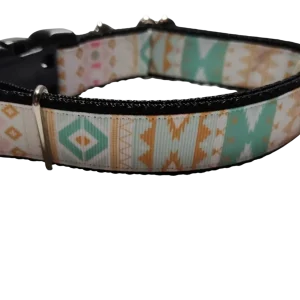White and Gold Tribal Nylon Dog Collar