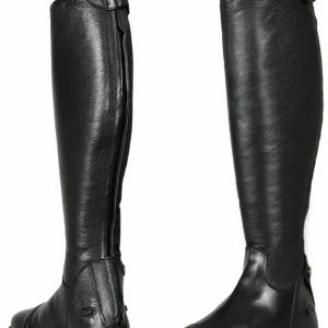 Women's Tall Dress Boots - Leather Dressage Riding Boots with Spanish Top and Back Zipper - Black