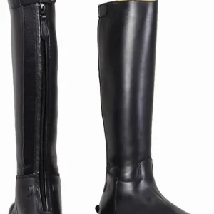 Women's Tall Dress Boots - TuffRider Baroque Leather Riding Boots with Spanish Top and Elastic Gussets - Black