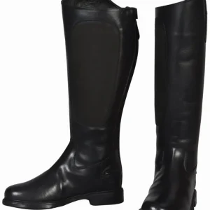 Women's Wide Calf Dress Boots - TuffRider Plus Rider Leather Tall Boots with Dual Elastic Gussets - Black