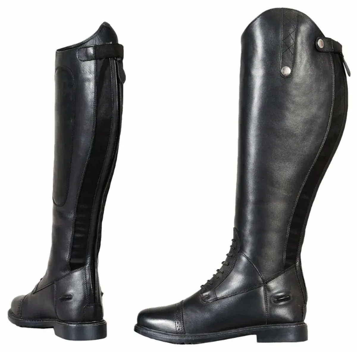 Women's Wide Calf Field Boots - TuffRider Plus Rider Leather Riding Boots with Memory Foam - Black