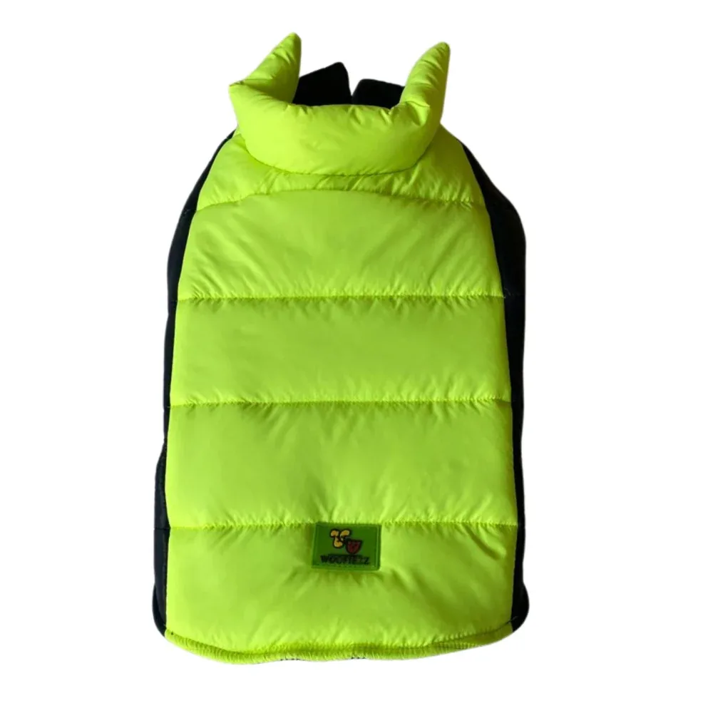 Woofiezz Warm & Comfortable Winter Jackets for Dogs and Cats (Neon Green/Blue) - Image 2