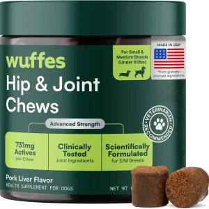 Wuffes Hip & Joint Chews for Dogs, 60ct - Glucosamine, Chondroitin & MSM - Pork Liver Flavor