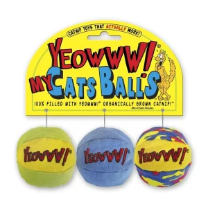 Yeowww My Cats Ball Catnip Cat Toy MultiColor, 2 in, 3-Count
