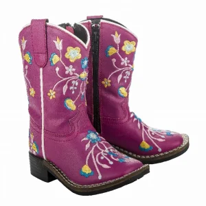 Youth Girls Western Cowgirl Boots - Floral Embroidered Riding Boots with Durable Rubber Outsole - TuffRider