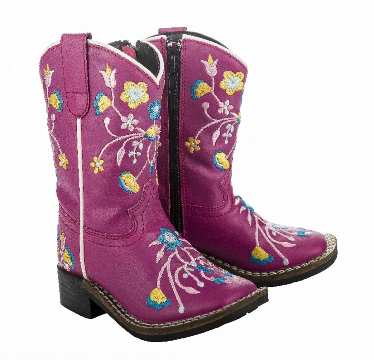 Youth Girls Western Cowgirl Boots - Floral Embroidered Riding Boots with Durable Rubber Outsole - TuffRider