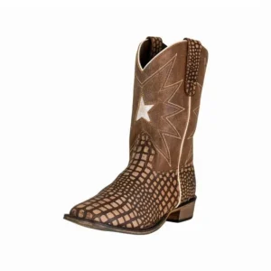 Youth Western Riding Boots - Square Toe Cowboy Boots for Kids - Alligator Print Vamp - TuffRider Bryce Western Boot