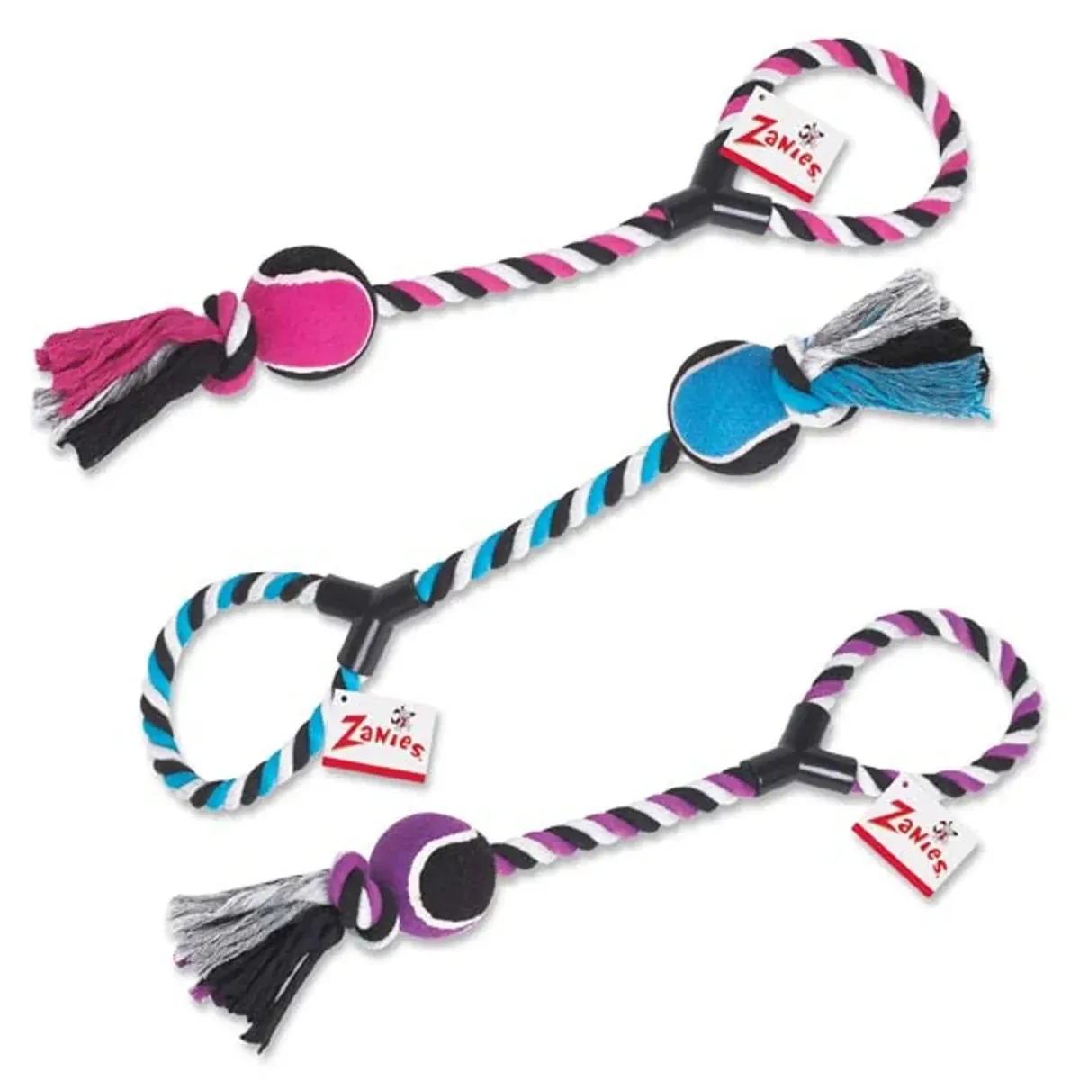 Zanies Tennis Toss Rope Dog Toy - Blue & Purple - Image 2