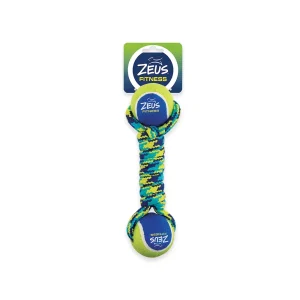 Zeus Double Tennis Ball Rope Dumbbell Toy for Dogs (Blue)