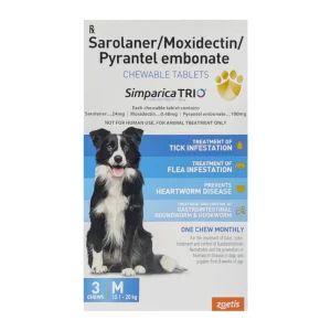 Zoetis Simparica Trio (Sarolaner) Tick & Flea Control Tablet for 10 to 20 kg Dogs (3 tablets)