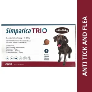 Zoetis Simparica Trio (Sarolaner) Tick & Flea Control Tablet for (40 to 60kg) Dogs (3 tablets)