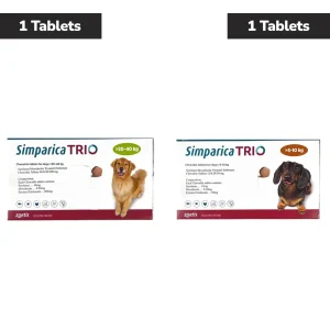 Zoetis Simparica Trio (Sarolaner) Tick & Flea Control Tablet for Dogs 5 to 10 kg (1 Tablet) and 20 to 40 kg (1 Tablet) Combo